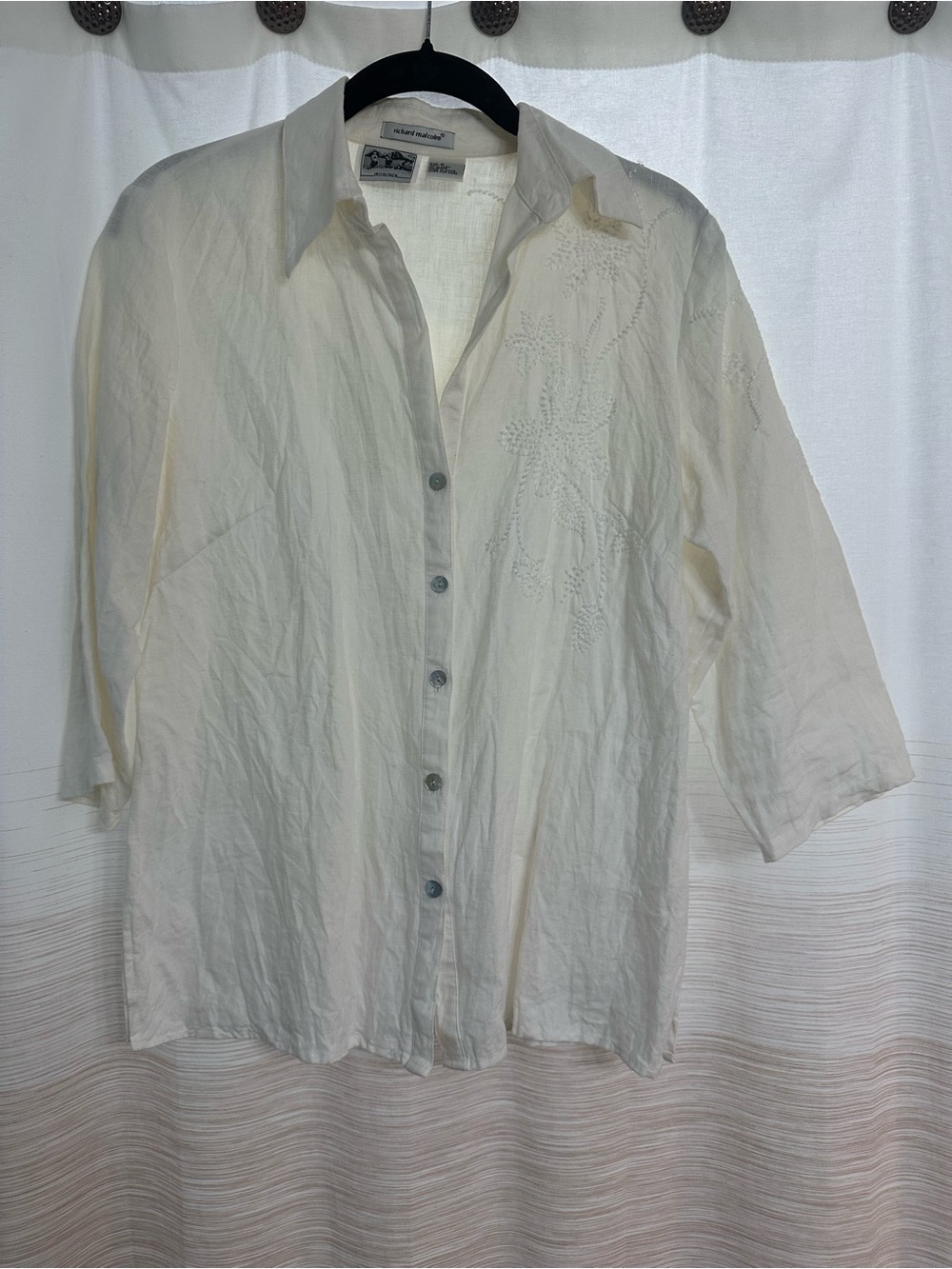 Richard Malcolm 100% Irish Linen Embroidered Button Up Size S